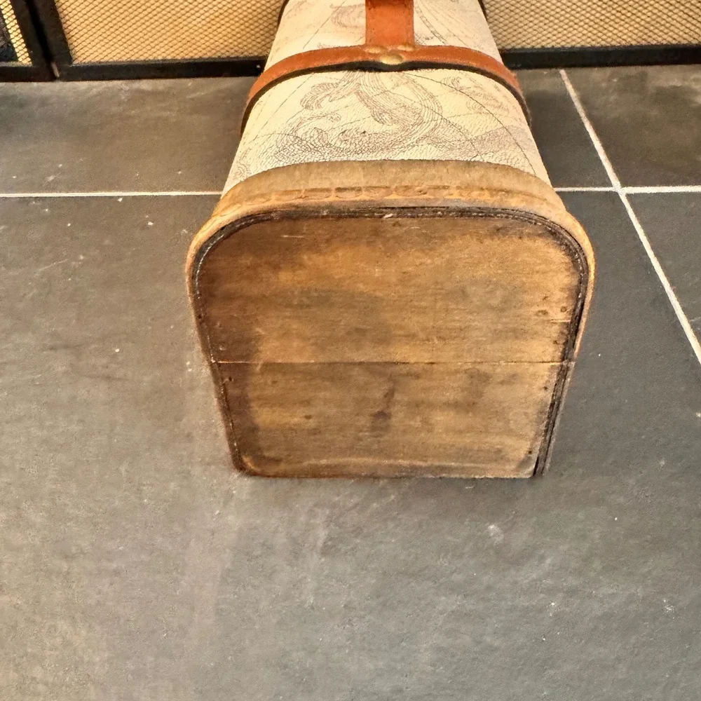 Wrap Art Single Bottle Wood Box World‎ Map Design Decorative Treasure Chest Case